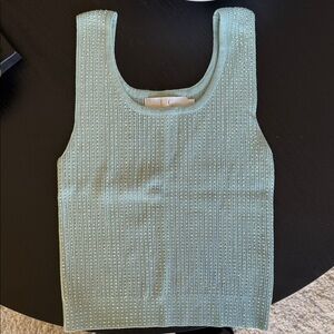 Chic Mint Green Sleeveless Knit Top with Rhinestones